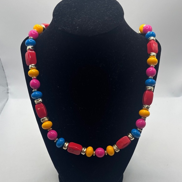 Jewelry - VTG Multi Colorful Beaded Genuine Lucite Necklace Jewel tone gold accents NWT
